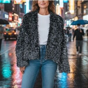 The‎ GREAT Womens Monster Cropped Shaggy Jacket Maximalist Gray Party XS Size 0